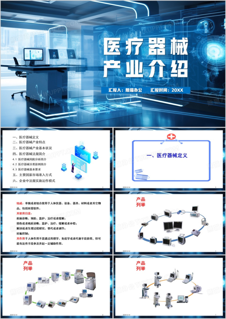 蓝色简约风医疗器械产业介绍PPT模板