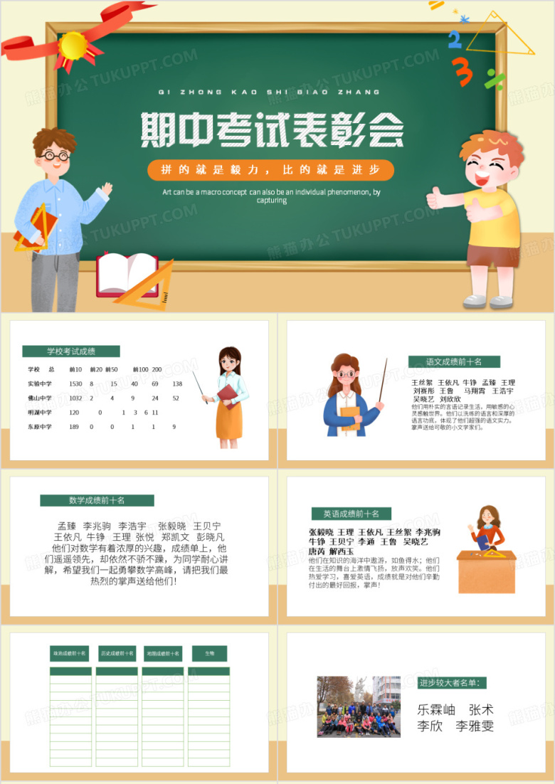黄色卡通风期中考试总结表彰会PPT模板