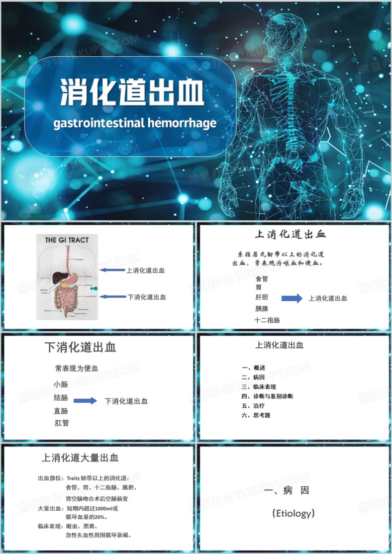 蓝色简约风消化道出血PPT模板