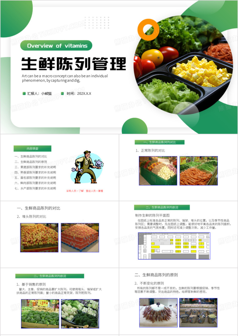 绿色简约风生鲜陈列管理PPT模板