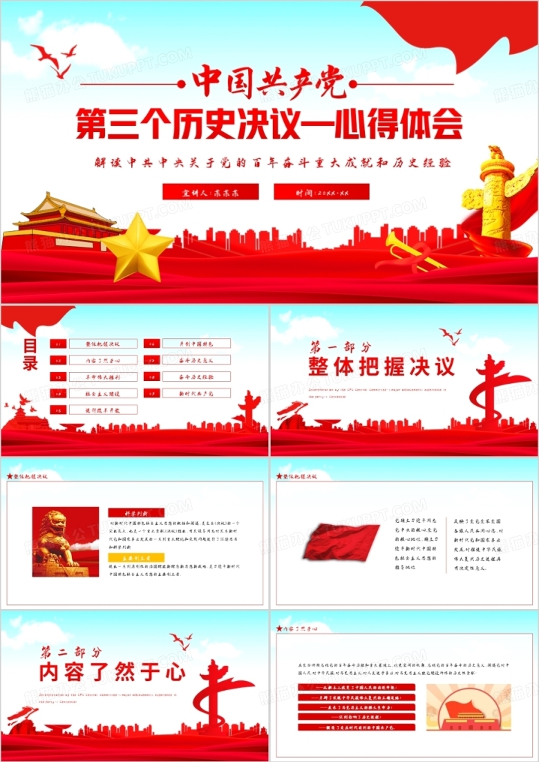 第三个历史决议心得体会动态PPT模板