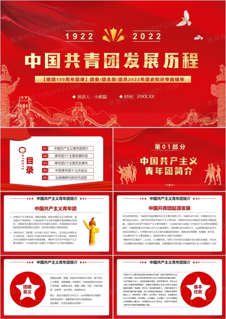 红色简约中国共青团发展历程PPT模板