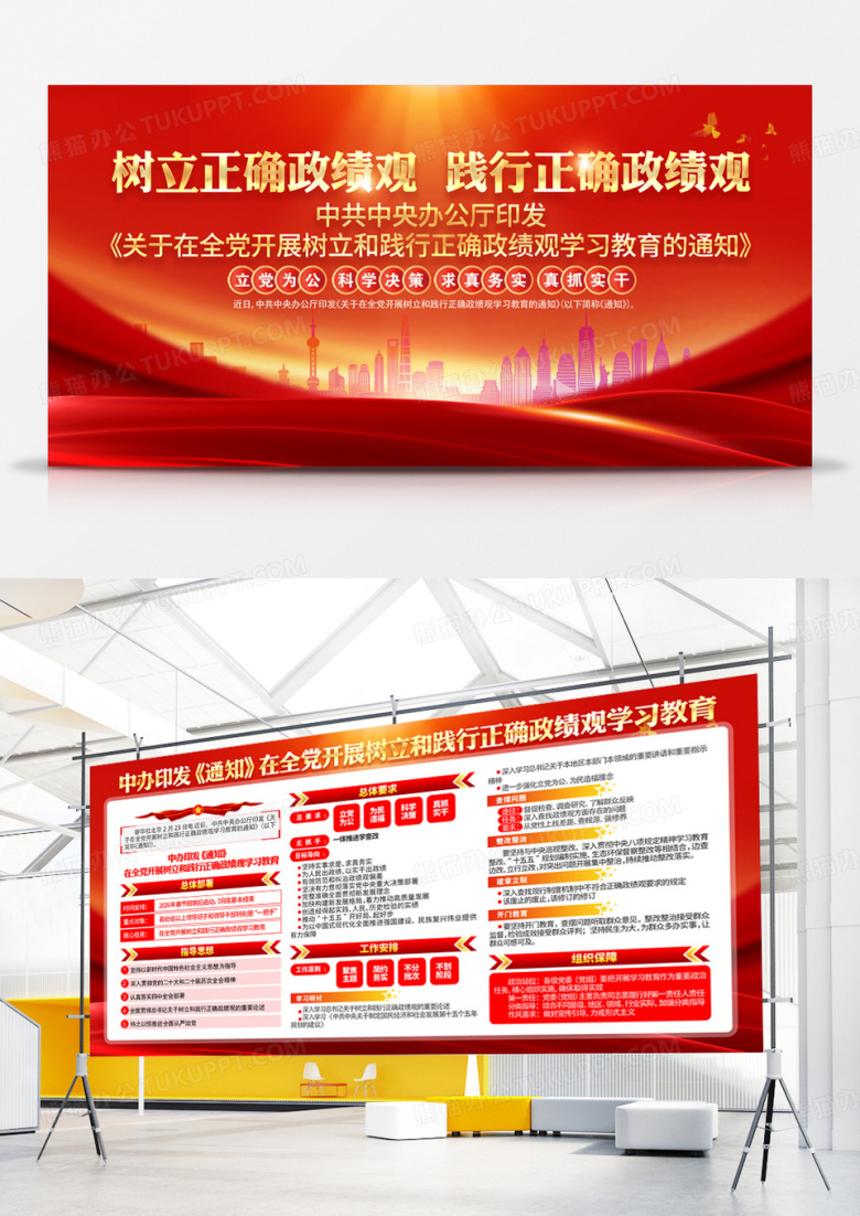 全党开展树立和践行正确政绩观学习教育党建宣传展板