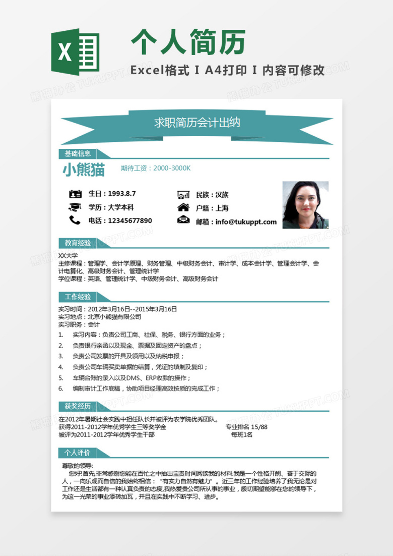 极简风会计出纳求职简历个人简历简历word简历