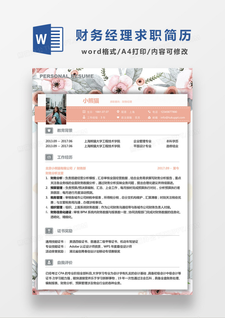创意花式财务经理求职简历