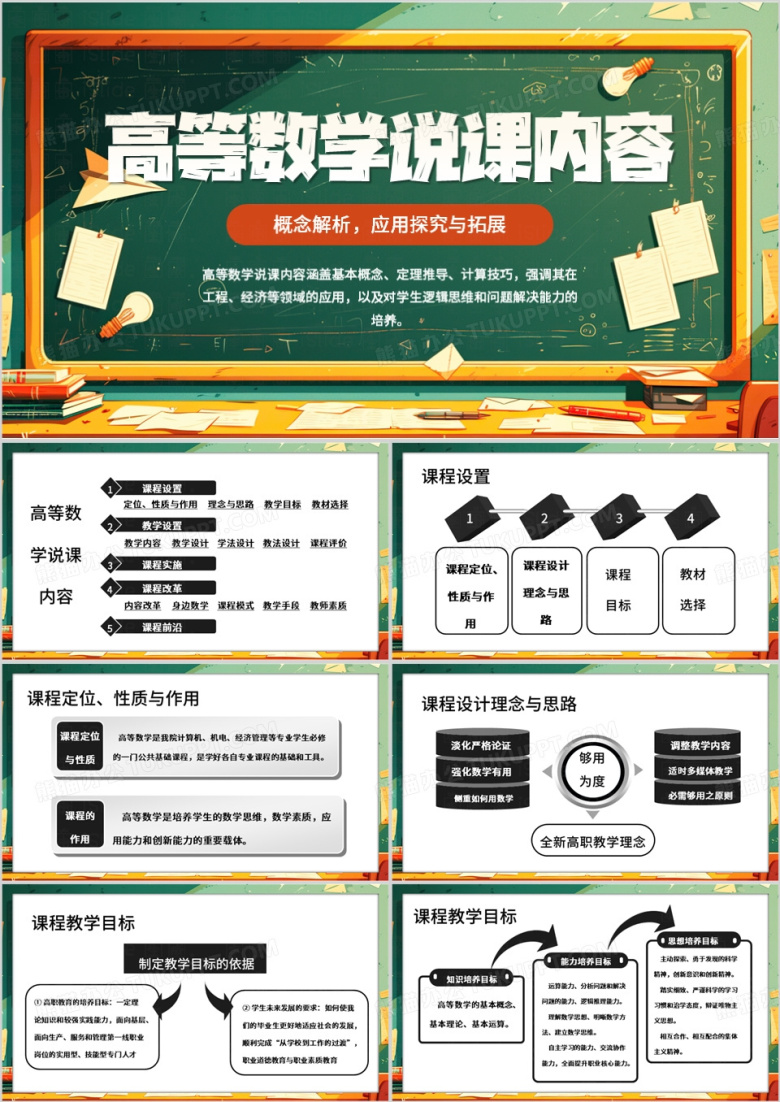 绿色黑板风高等数学说课PPT模板