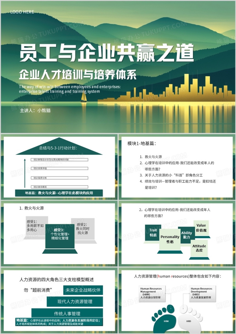 绿色简约风企业人才培训与培养体系PPT模板