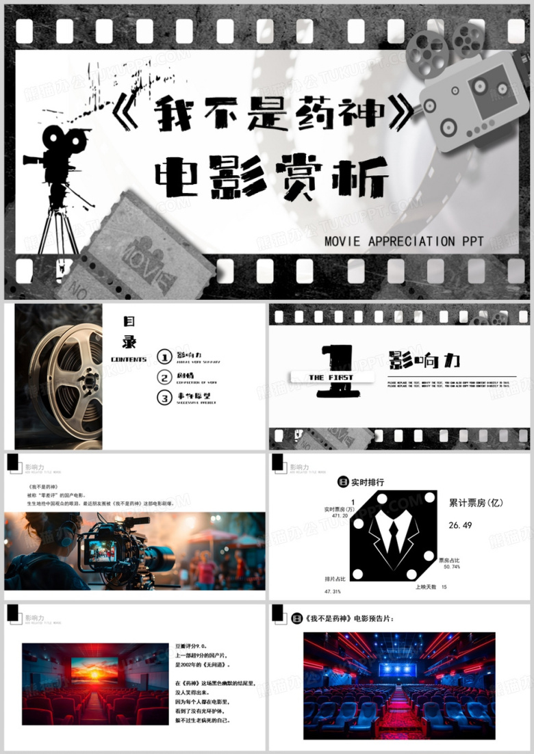 灰色简约风我不是药神电影赏析PPT模板