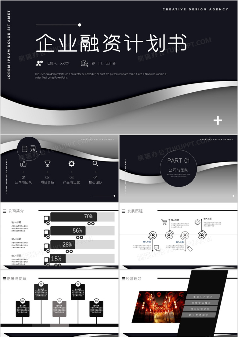 黑色简约大气创业融资计划书PPT模板