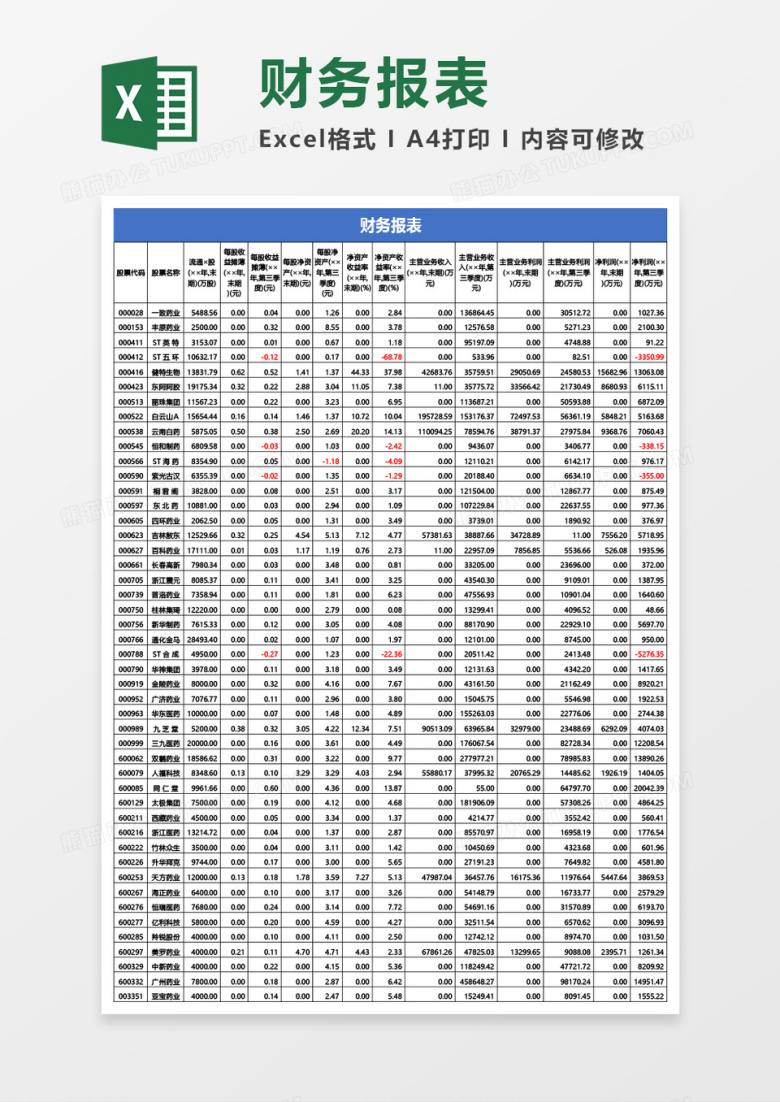 公司财务报表excel模板