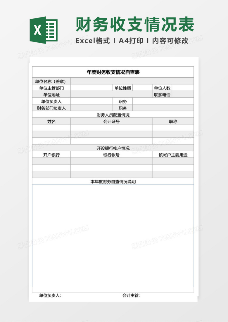 年度财务收支情况自查表Excel模板