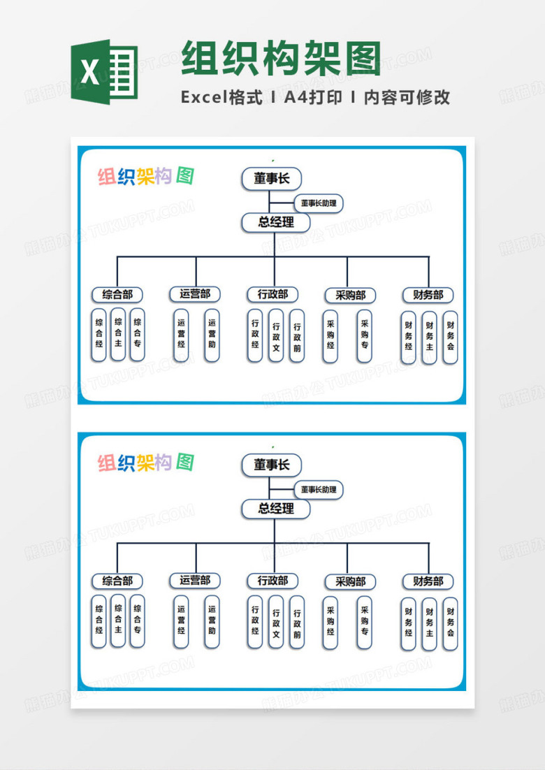 简约各部门组织架构图excel模版