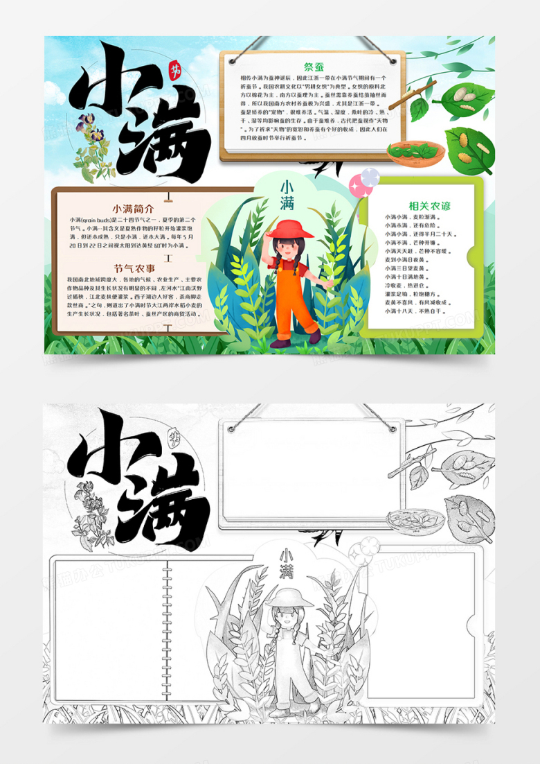 卡通小满节气手抄报word模板