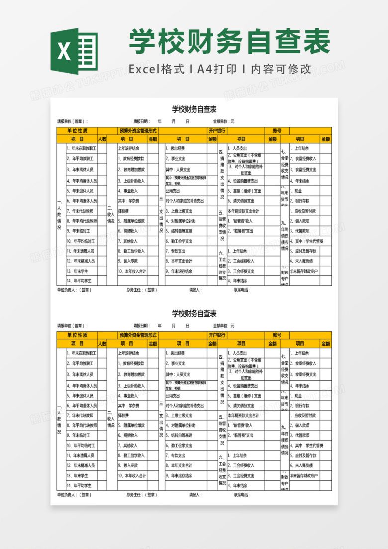 学校财务自查表excel表格模板