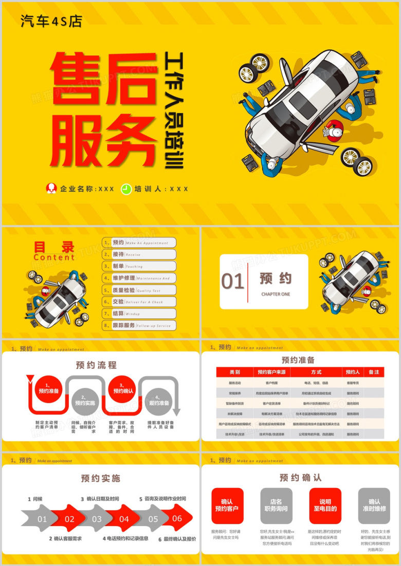 扁平化汽车4S店售后服务工作人员培训教育培训通用PPT模板