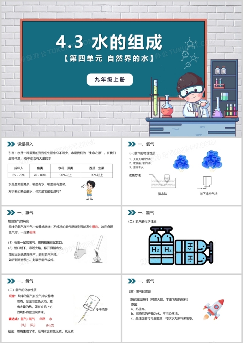  部编版九年级化学上册水的组成课件PPT模板