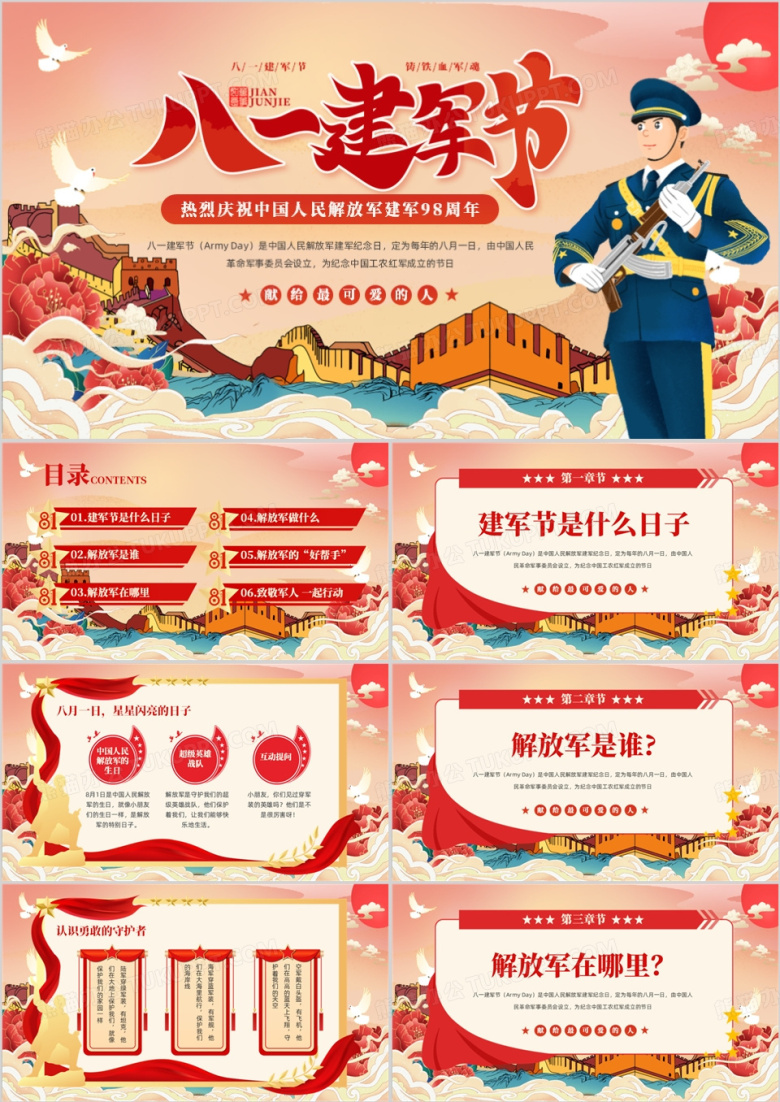 热烈庆祝中国人民解放军建军98周年PPT模板