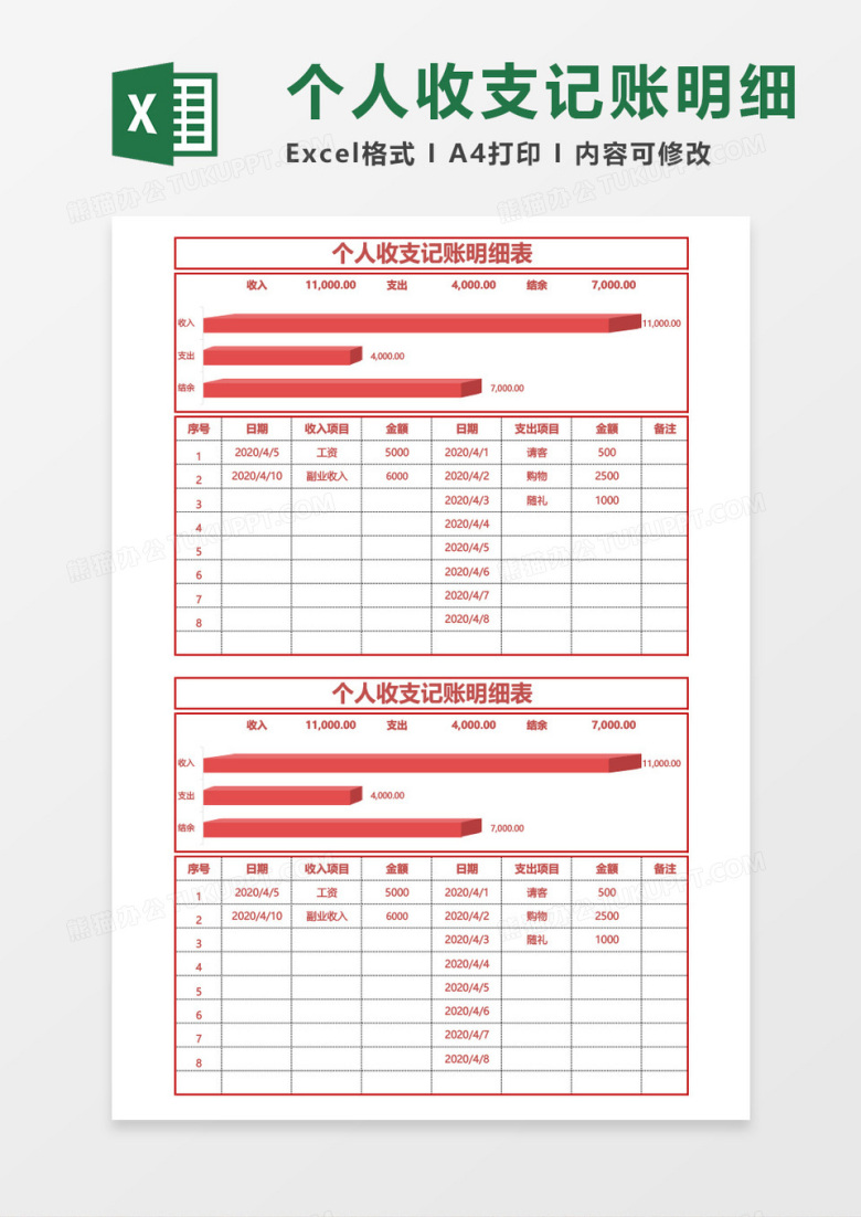 个人收支记账明细表excel模板