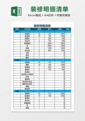 装修预算报价单明细表Excel表格模板下载_熊猫办公