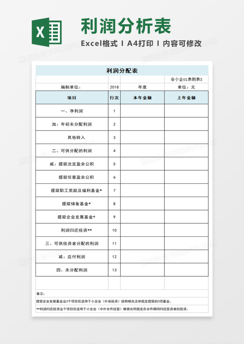 利润分配表模板excel模板