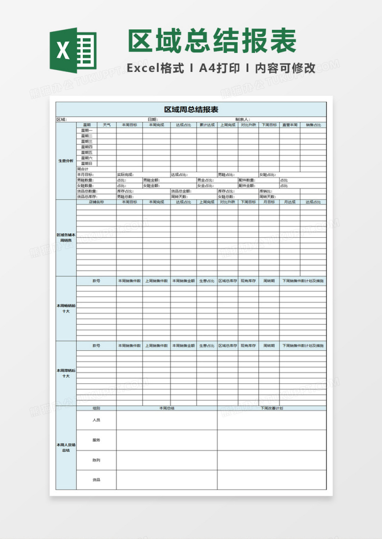 督导区域周销售报表excel模板