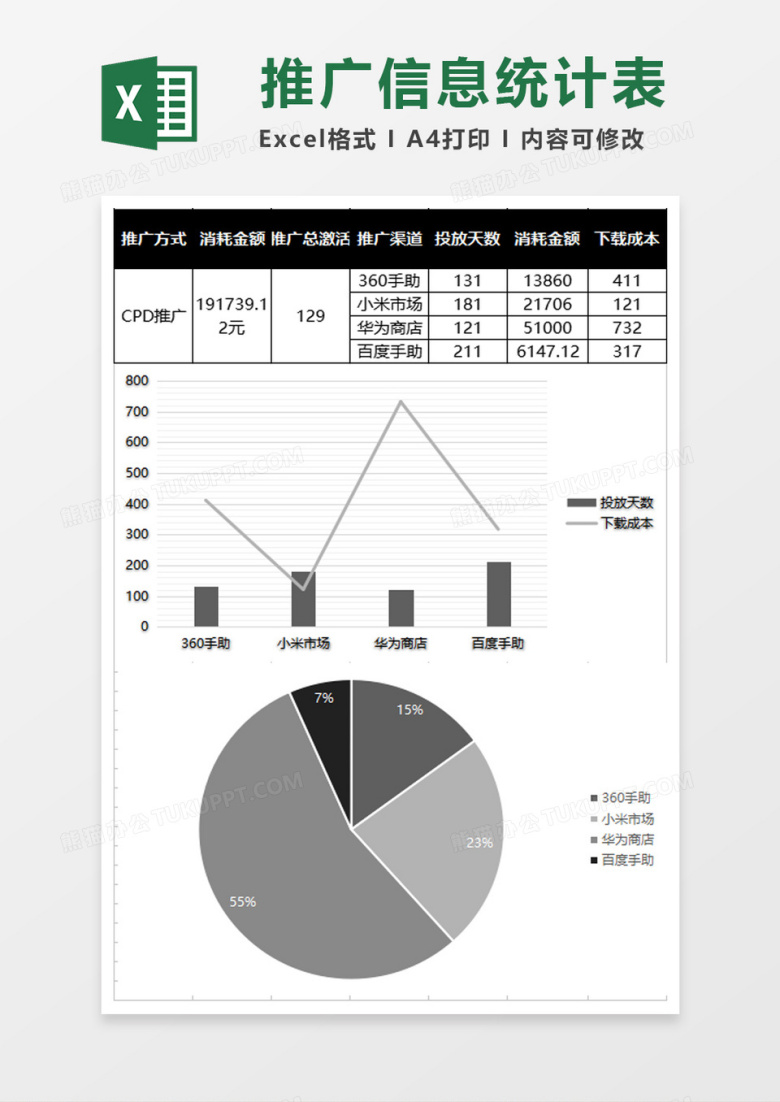 高级灰灰色APP推广excel表模板