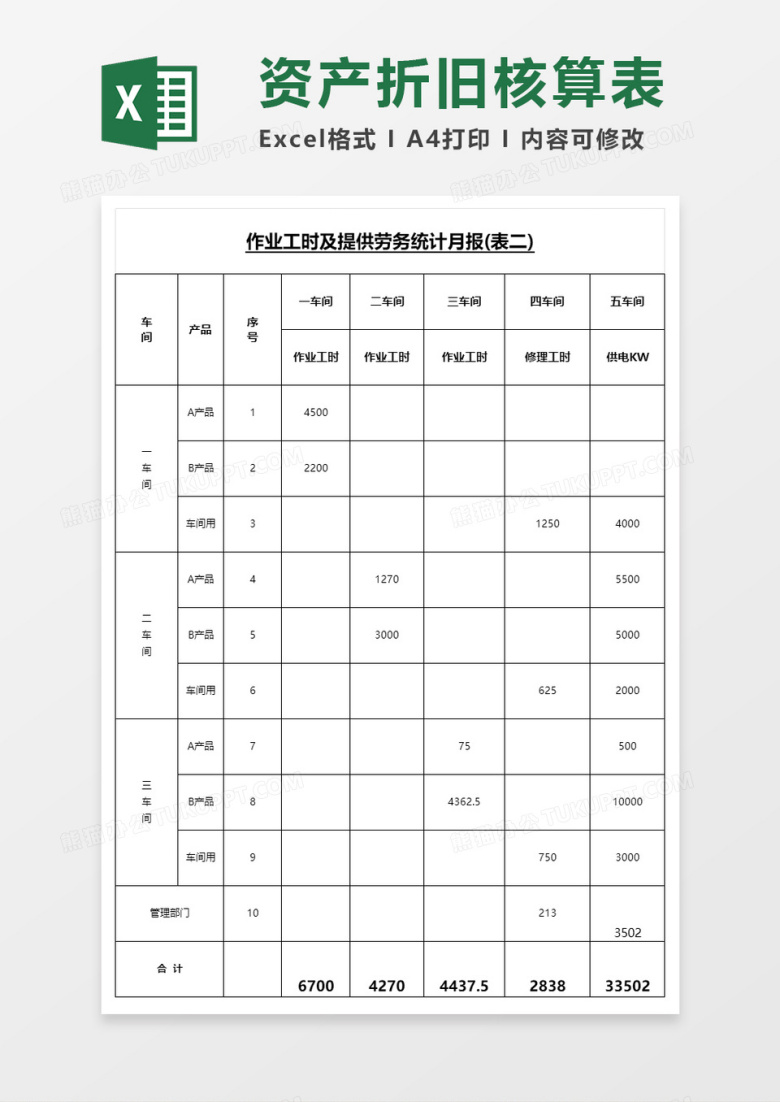 成本计算表格excel模板