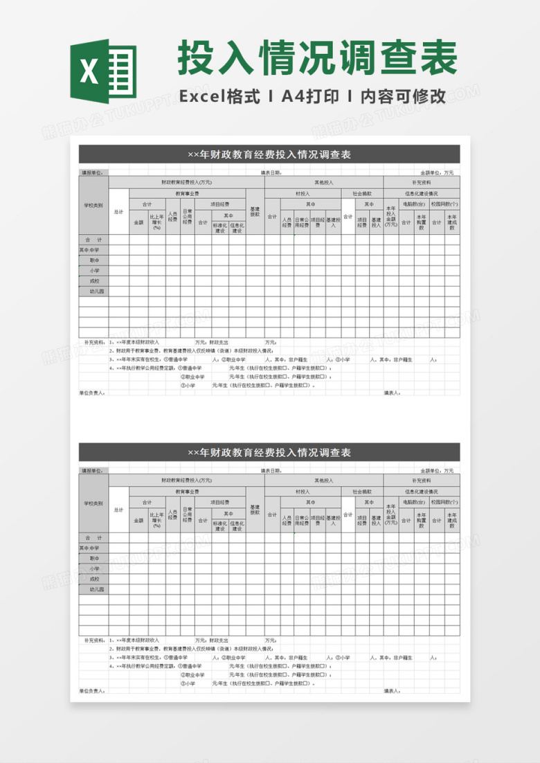 年财政教育经费投入情况调查表excel模板