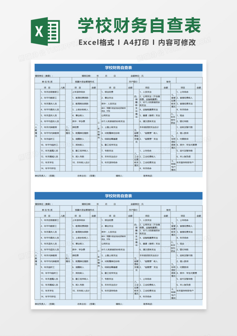 学校财务自查表excle模板
