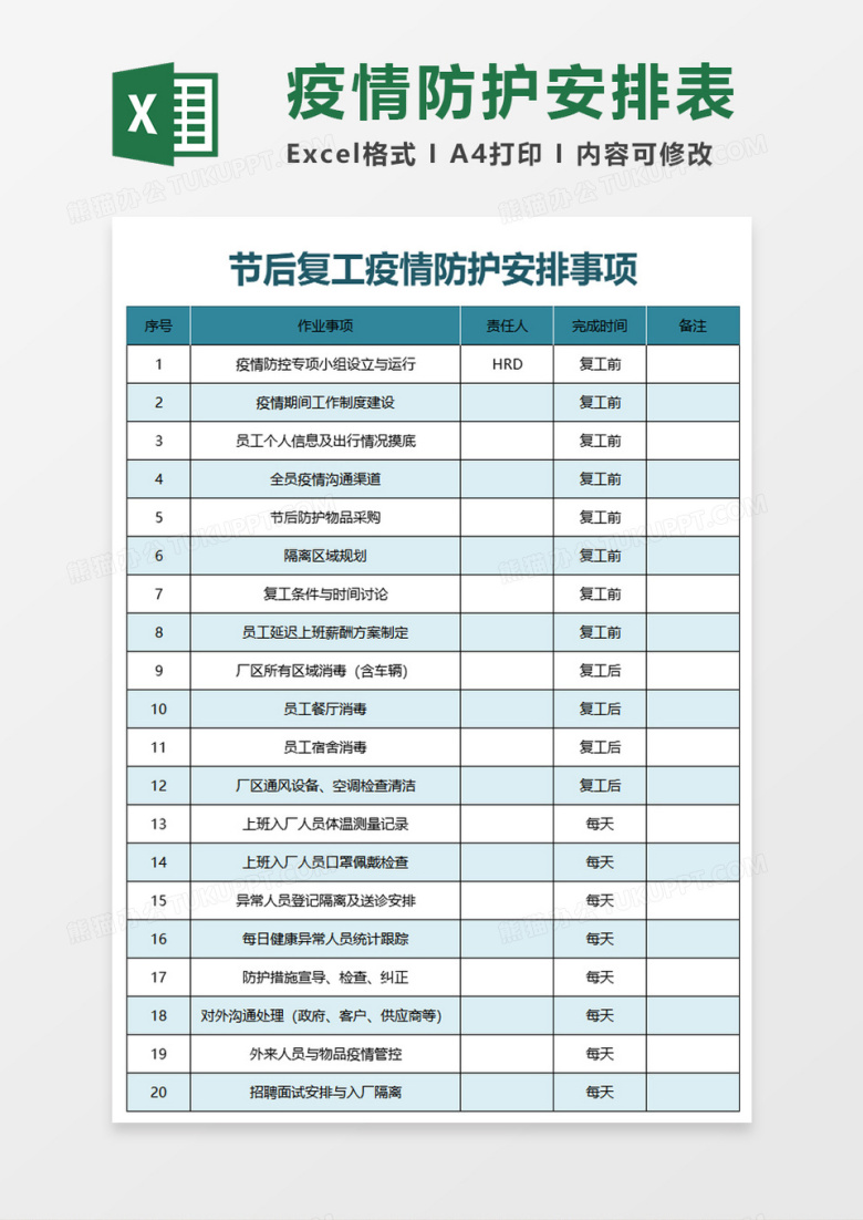 节后复工疫情防护安排事项