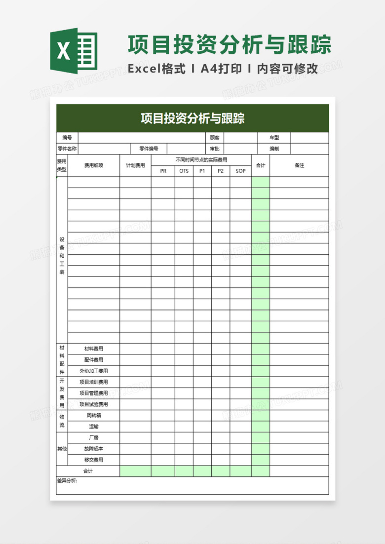 项目投资分析与跟踪excel模板