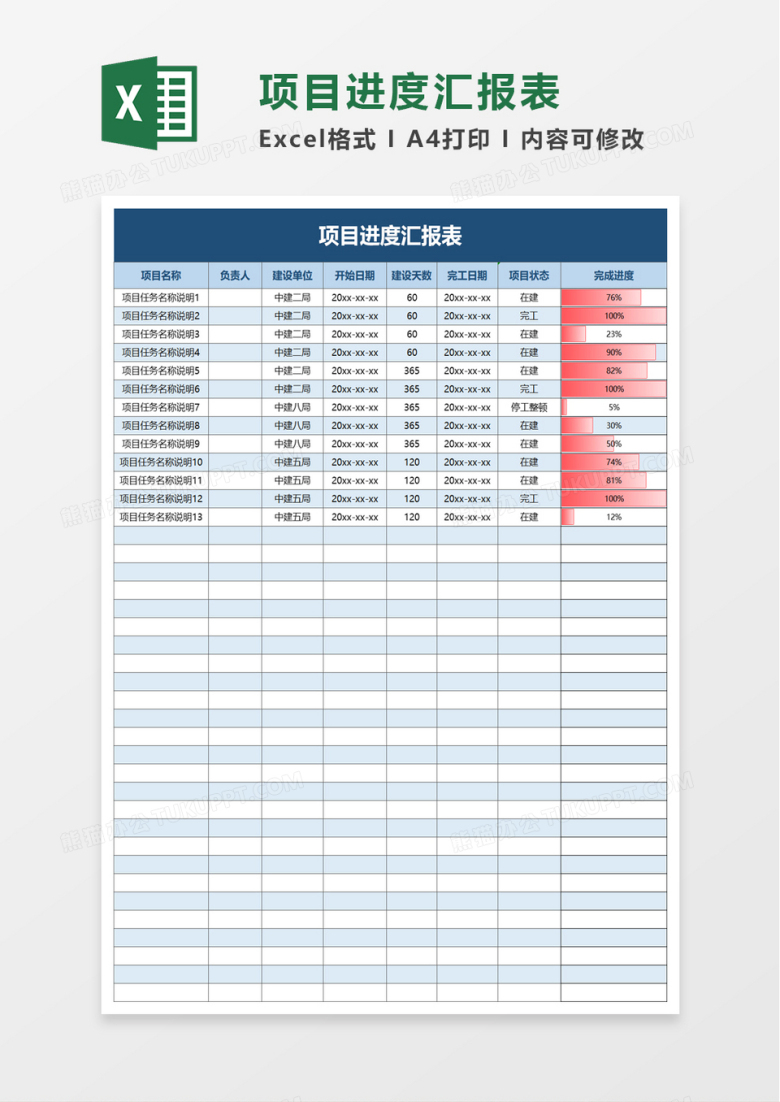 项目进度汇报表excel模板