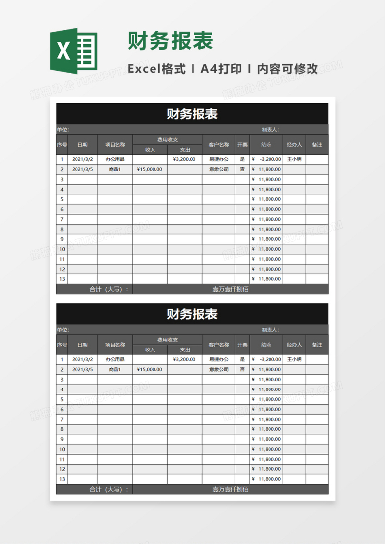 实用商务公司财务报表excel模板