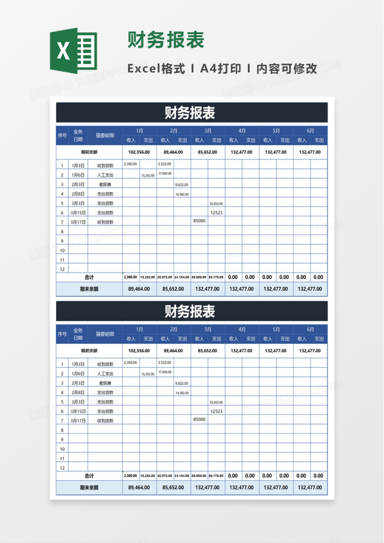 商务公司财务报表excel模板