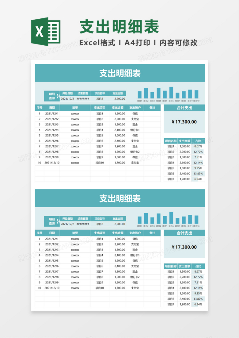 家庭支出明细表excel模板