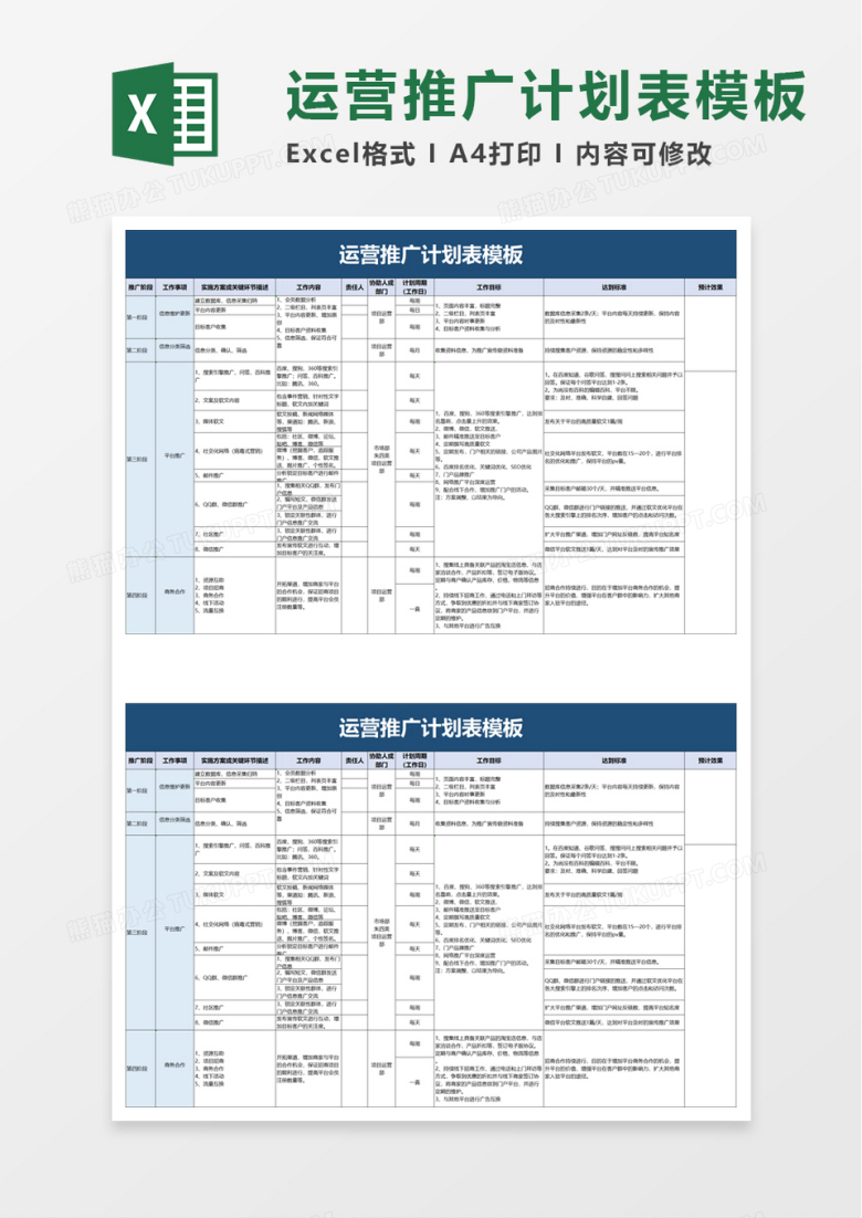 运营推广计划表excel模板