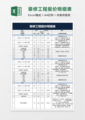 装修清单明细Excel表格_装修清单表格范本模板下载_熊猫办公