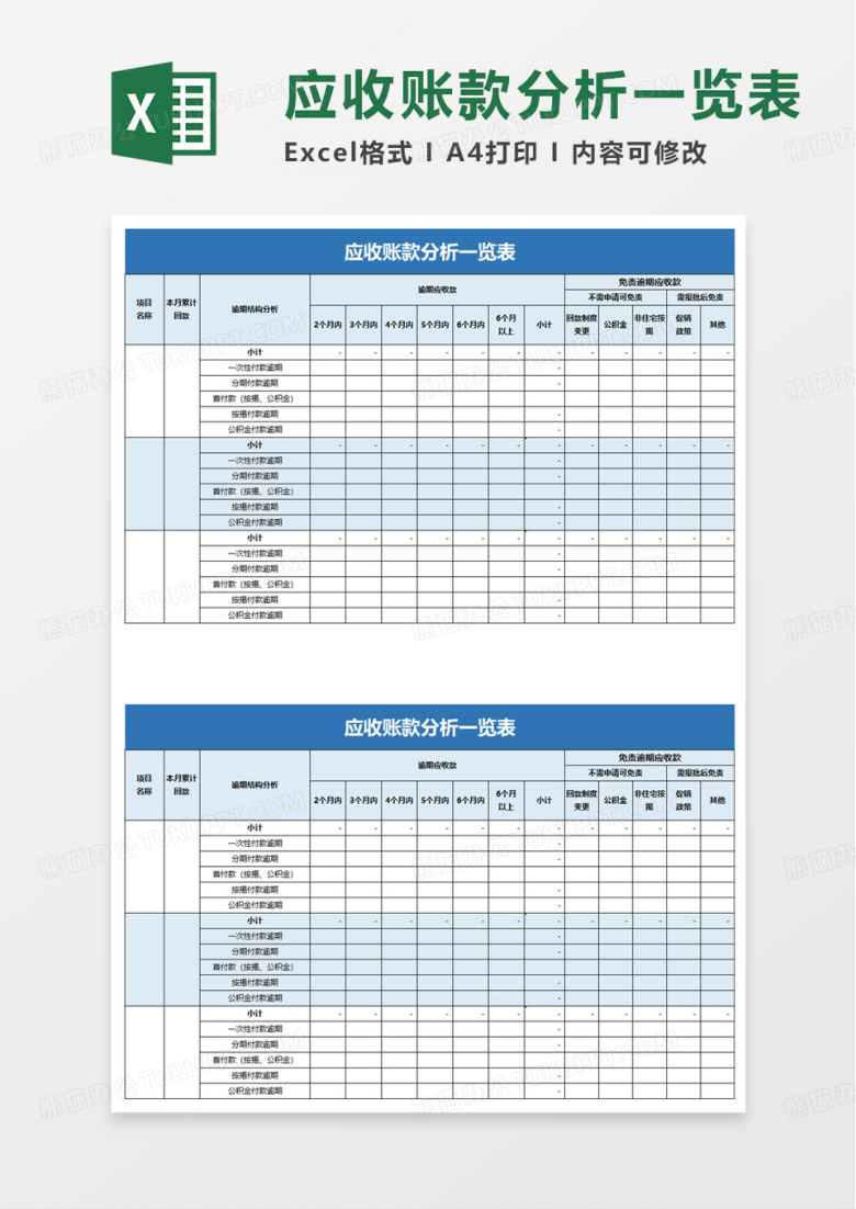 应收账款分析一览表excel模板