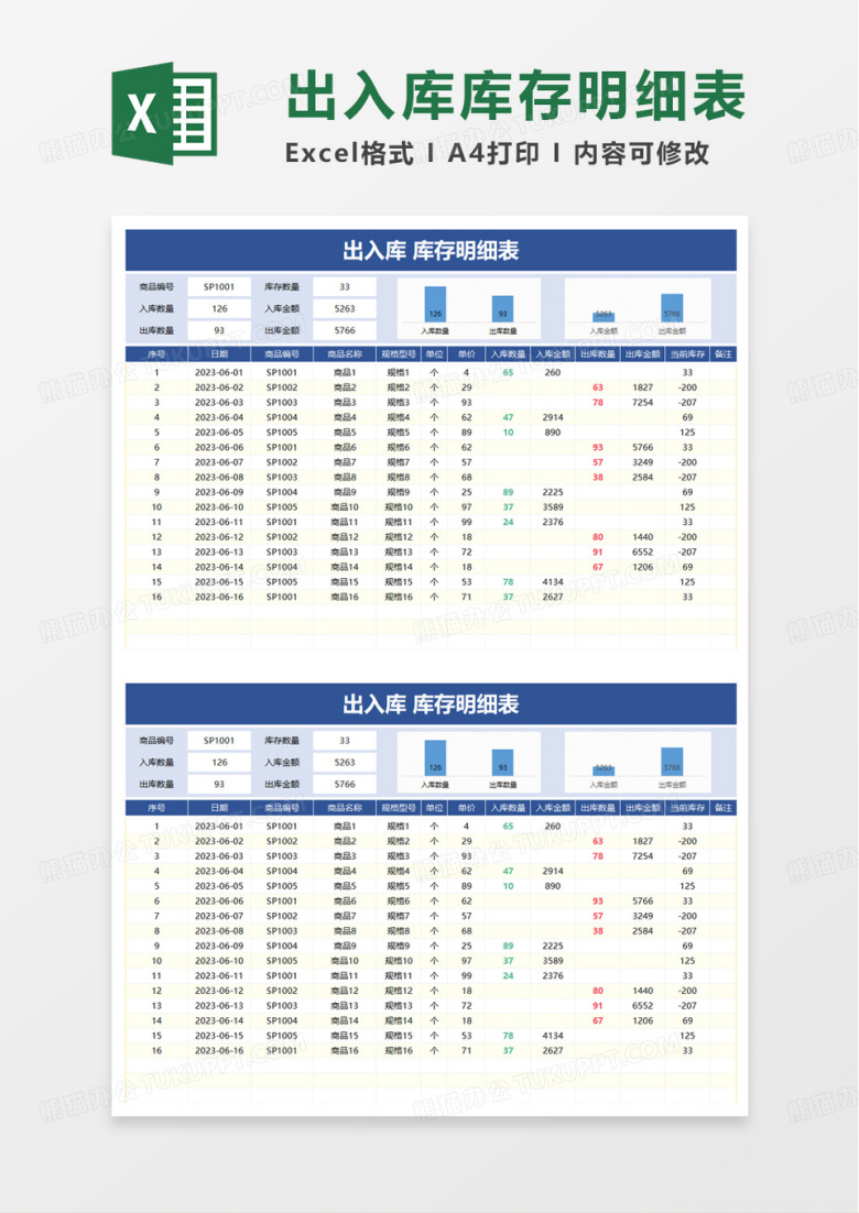 出入库库存明细表excel模板