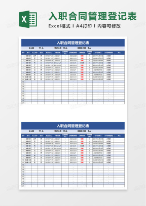 合同台账管理登记表Excel表格模板下载_熊猫办公