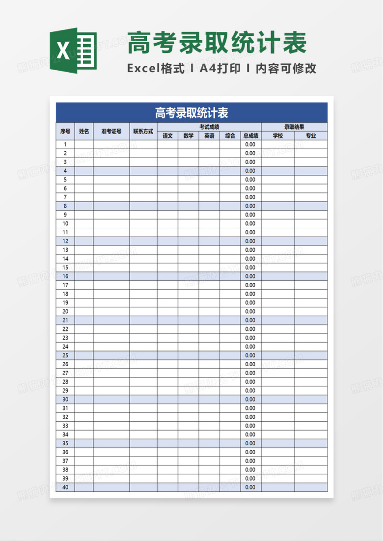 高考录取统计表excel模板
