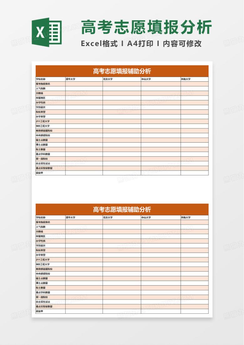 高考志愿填报辅助分析excel模板