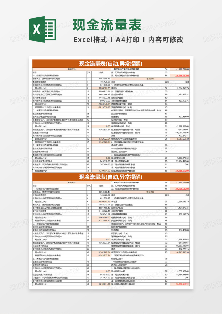 简洁简单财务报表现金流量表excel模板