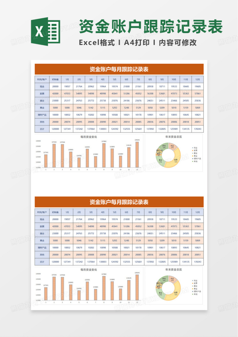 资金账户每月跟踪记录表excel模板
