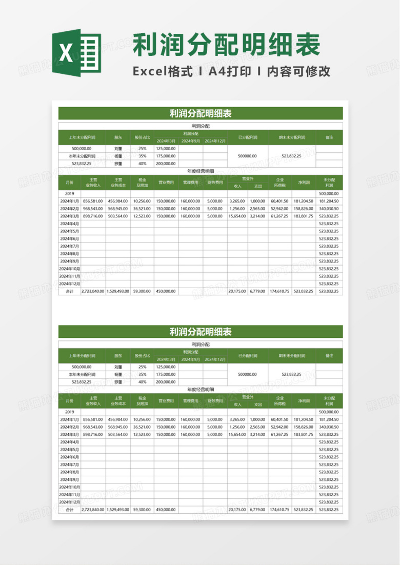 简洁利润分配表excel模板