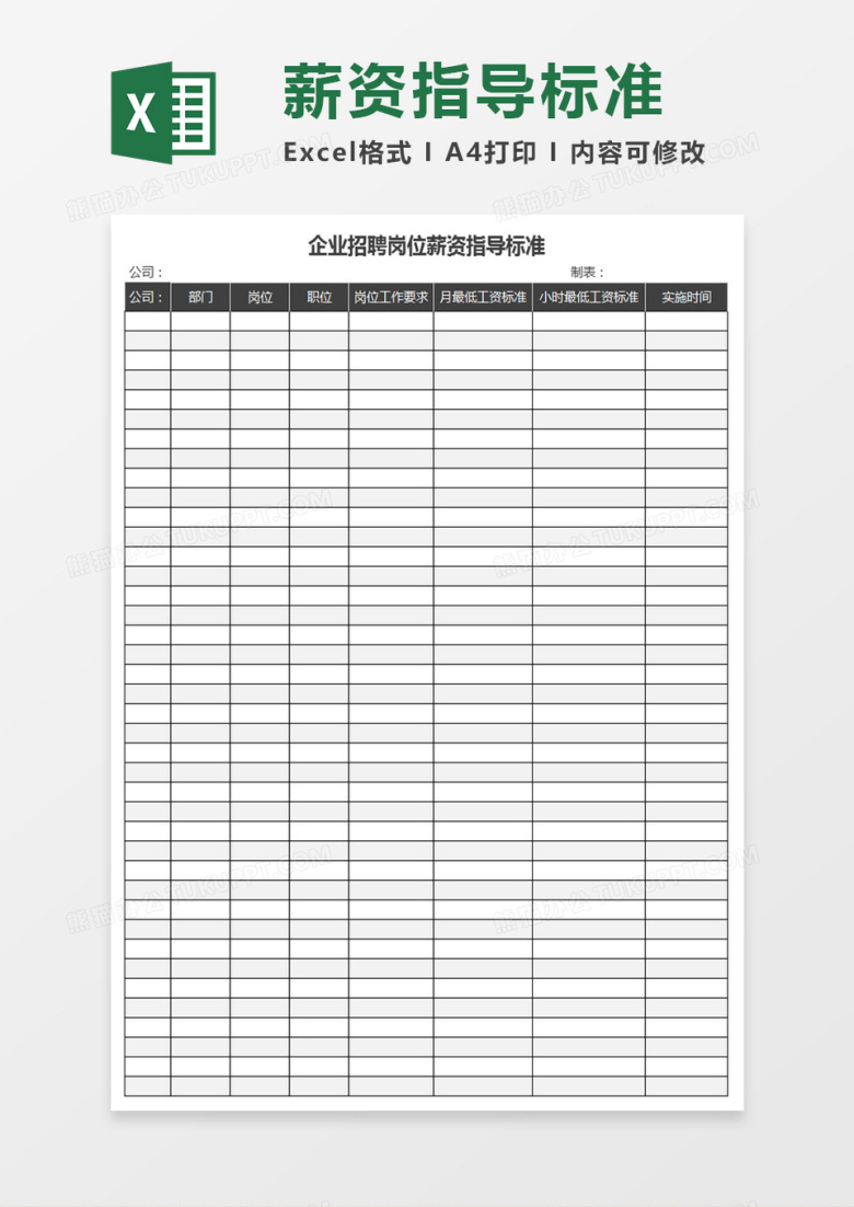 企业招聘岗位薪资指导标准表格