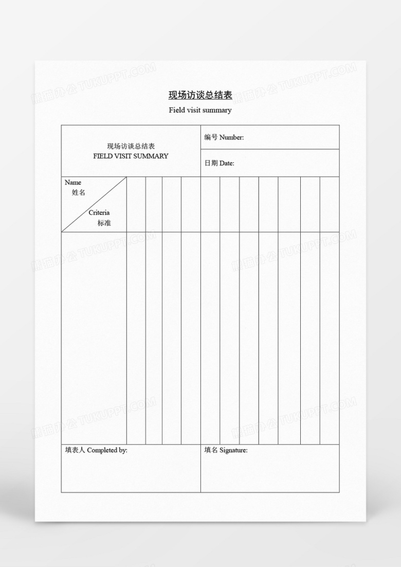 营销策划现场访谈总结表Word模板
