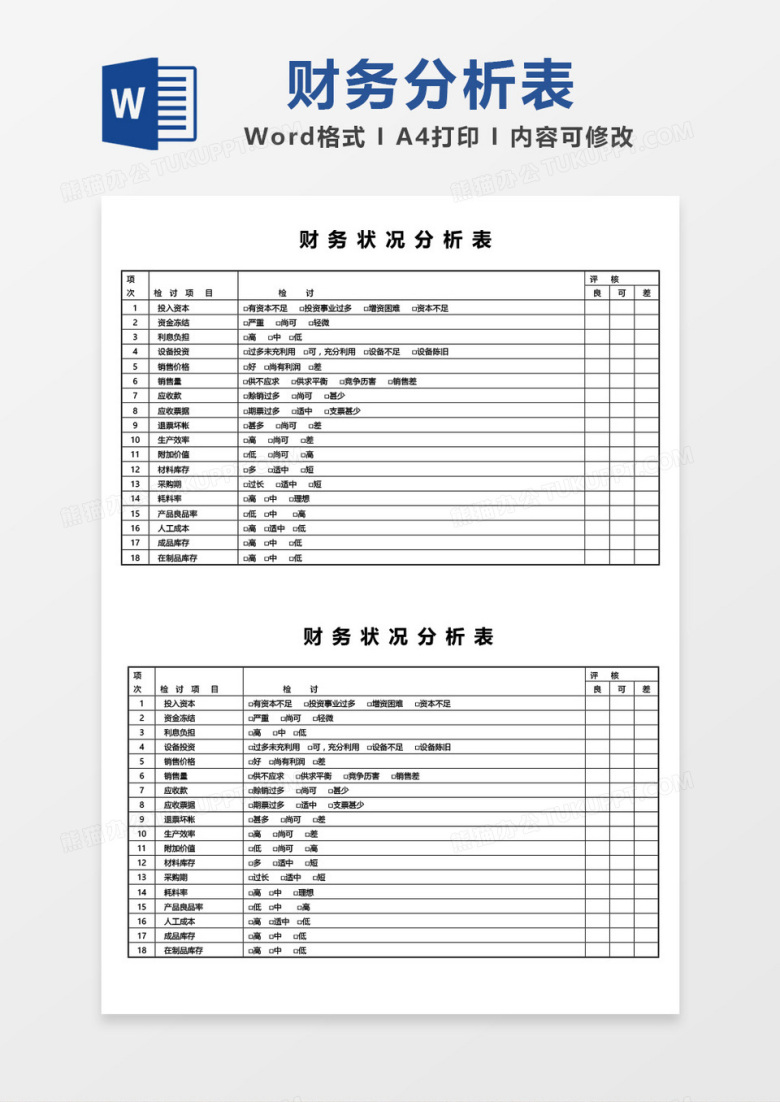 简约财务状况分析表word模板