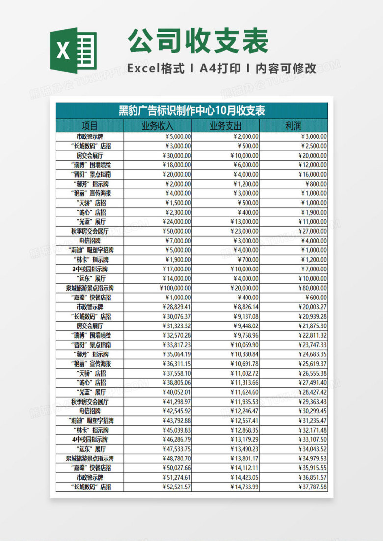 公司财务收支表格
