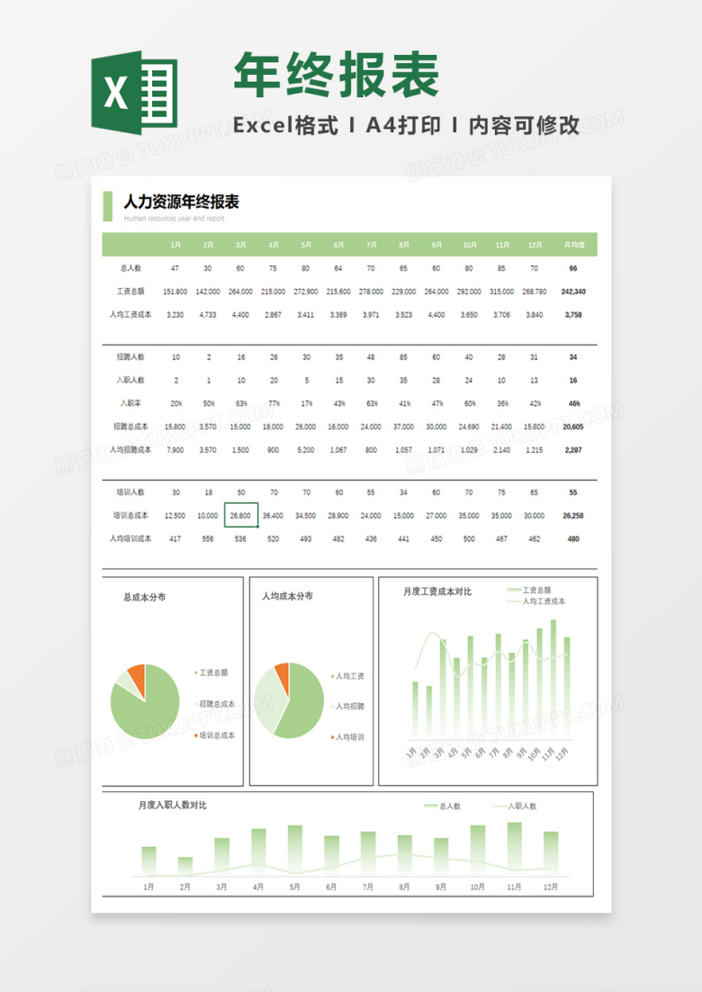 绿色简约人力资源年度报表